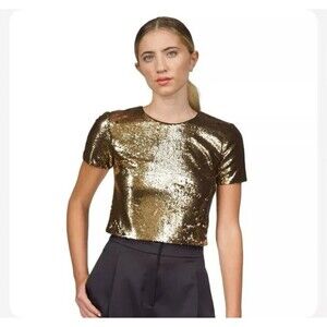 Michael Kors Top Blouse Gold Sequin Holiday Party club party fancy sparkle SZ XL